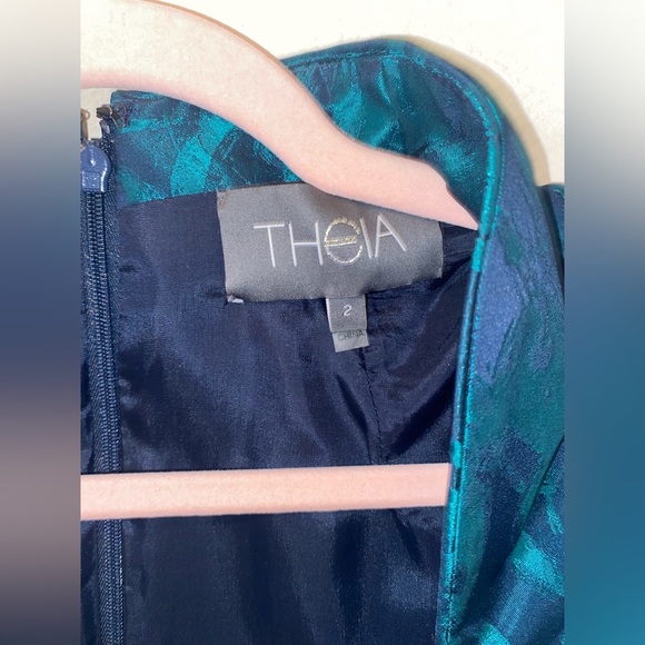 Theia Fit and Flair dress with Green metallic floral print - Picture 5 of 8